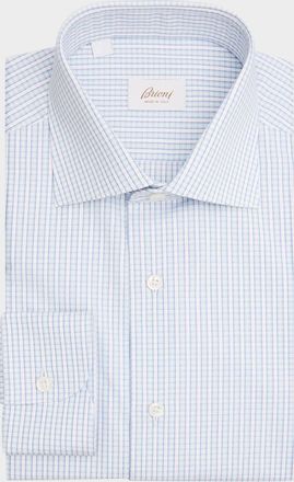Brioni Mens Cotton Petite Plaid Classic-Fit Dress Shirt