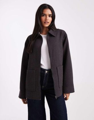 Asos Giacca harrington grigio antracite con colletto a punta-Nero