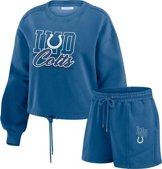 WEAR by Erin Andrews Womens WEAR by Erin Andrews Royal Indianapolis Colts Washed Fleece Long Sleeve T-Shirt & Shorts Lounge Set at Nordstrom, Size Medium