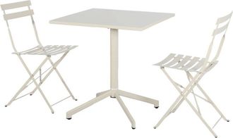 Sweeek Square folding metal garden table + 2 seats Beige 70x70x74 cm - Chiara