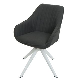 Hhg Nunca Usado] Silla De Comedor Hhg 786, Silla De Cocina Silla Con Reposabrazos, Giratoria Tela/textil, Gris Oscuro