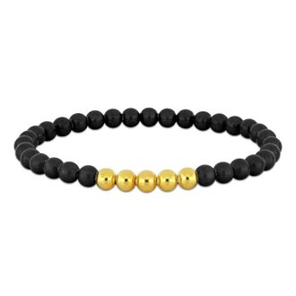 Amour 6mm Black Titanium Spring Bead Elastic Yellow Plated Sterling Silver Bracelet - 9 in