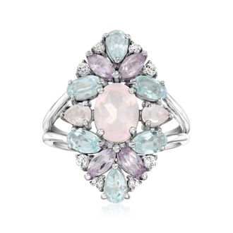 Ross-Simons Rose Quartz and Pastel Multi-Gemstone Ring in Sterling Silver