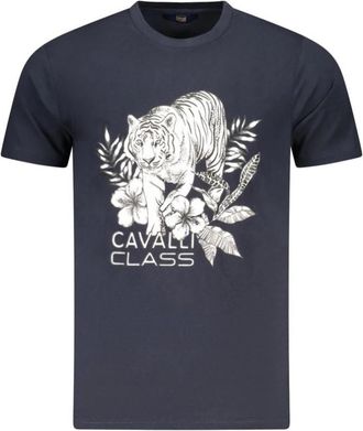 Cavalli Blauw Katoenen Heren T-Shirt met Print - Heren - T-shirts - Blauw - M - Katoen - Tops
