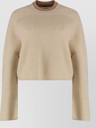Max Mara cashmere wool ribbed cropped long-sleeve jumper