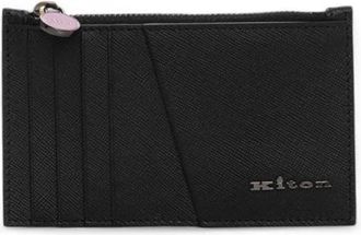 Kiton Chroom Stalen Creditcardhouder - Heren - Portefeuilles - Zwart - ONE Size - Leer - Accessoires