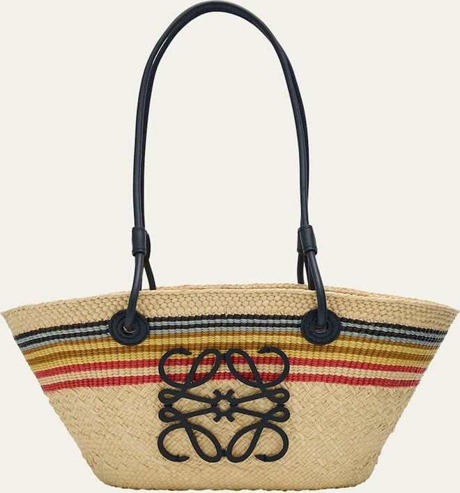 x Paulas Ibiza Small Anagram Striped Basket Tote Bag in Raffia