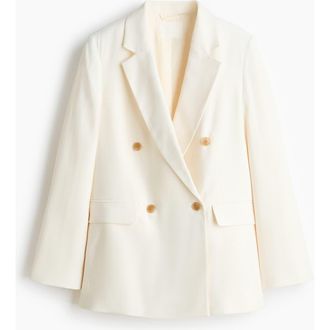 H&M Double-breasted Blazer in Cream at Nordstrom, Size Xx-Small