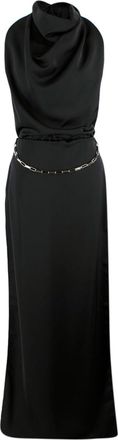 The Attico Black Chain Embellished Open-Back Satin Gown Size S