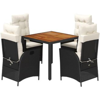 vidaXL Set De Muebles Jard&iacute;n 5 Pzas Con Cojines Rat&aacute;n Sint&eacute;tico Negro Vidaxl