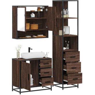 vidaXL Vidaxl - Set De Muebles Ba&ntilde;o 3 Pzas Madera Contrachapada Roble Marr&oacute;n