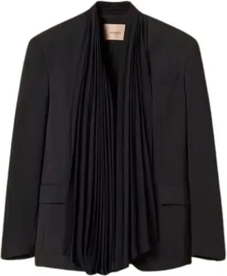 Twinset Giacca in cr&ecirc;pe con fusciacca pliss&eacute; - Dames - Blazers - Zwart - M - Polyester - Jassen