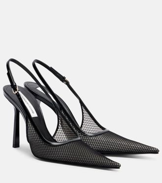 Victoria Beckham Leather-trimmed mesh slingback pumps