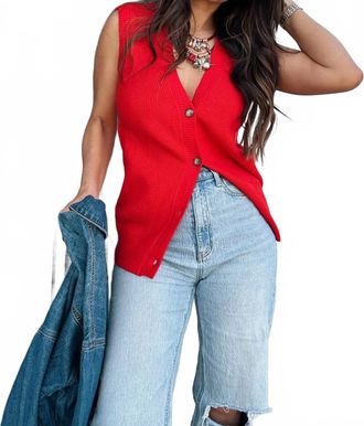 Mimosa Texas Sleeveless Cardigan Vest In Red
