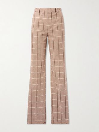 Valentino Garavani Pantaloni A Gamba Larga In Lana A Quadri - Marrone