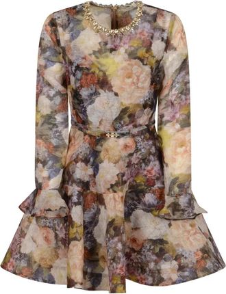 Zimmermann Alchemy Peplum Mini Dress - Dames - Korte kleedjes - Veelkleurig - L - Linnen - Kleedjes