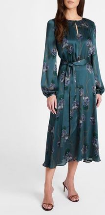 Santorelli Aubree Long Sleeve Printed Midi Dress in Steel Teal at Nordstrom, Size 4