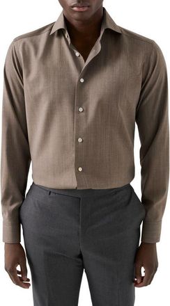 Eton Slim Fit Brown Mélange Wool Dress Shirt in Light Beige at Nordstrom, Size 16.5