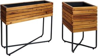 Hhg non utilizzato] Set 2x vasi alti fioriera per piante 586 acciaio legno acacia legno naturale