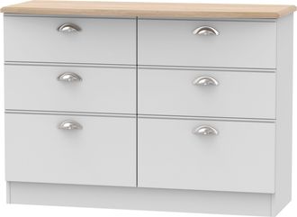Welcome Furniture Westminster Ready Assembled 6 Drawer Wide Chest in Grey Matt & Riviera Oak - Welcome Furniture | TJ Hughes