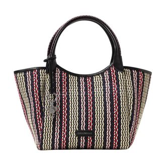 Emporio Armani Tote Bags, female, Multicolor, Size: ONE SIZE Woven Tote Bag with Leather Trim