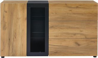 Urban Meuble Aparador efecto madera con vitrina, iluminación led, 3 cajones