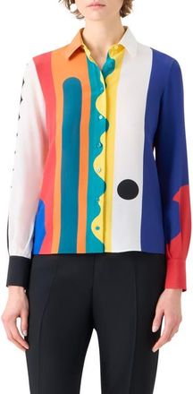 Akris Paravent Print Silk Button-Up Shirt in Orange Multicolor at Nordstrom, Size 10