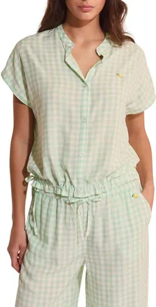 Etam Brise Plaid Button-Up Sleep Shirt in Nile Green at Nordstrom, Size X-Large