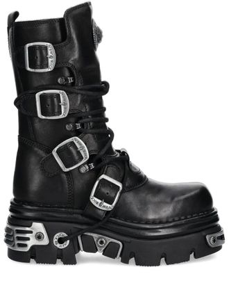 New Rock 70mm leather platform boots - Black