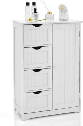 Costway Costway - Armario De Ba&ntilde;o Con 4 Cajones Y 1 Puerta, C&oacute;moda De Ba&ntilde;o, Mueble Ba&ntilde;o Auxiliar Con Cajones Y Estante Ajustable, Armario De Madera Para La Sa