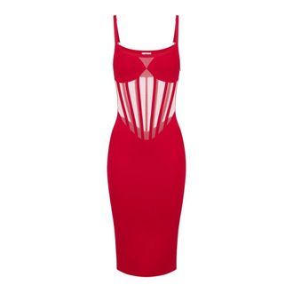 Elisabetta Franchi Gebreide bustierjurk - Dames - Jurken - Rood - Maat: XL Nylon