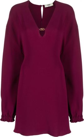 Fendi Cady logo-plaque silk minidress - women - Silk - 42 - Red