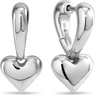 Devata Sweet Heart Huggie Hoop Earrings in Rhodium Plated Sterling Silver at Nordstrom
