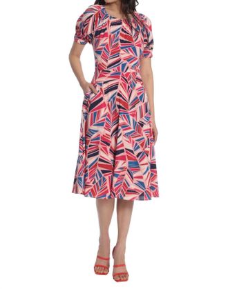 Maggy London Printed Geo Dress In Blush/red