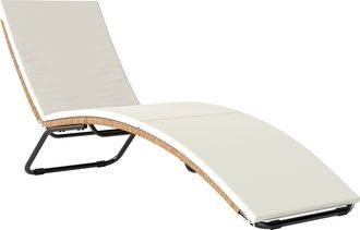 OEM Lettino Sdraio A S Da Esterno Con Cuscino, In Rattan Pe E Acciaio, 175x57x80 Cm, Crema