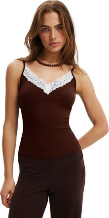 Cotton On Womens Lace Trim Longline Cami in Dark Oak at Nordstrom, Size X-Small