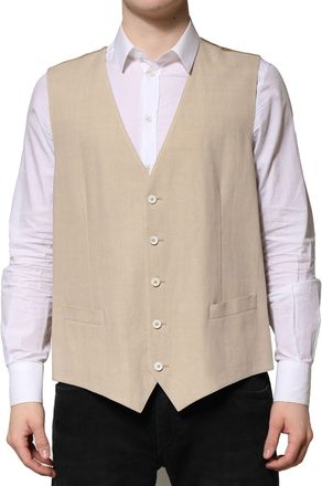 Dolce & Gabbana Beige Linen Dress Formal Men Waistcoat Mens Vest
