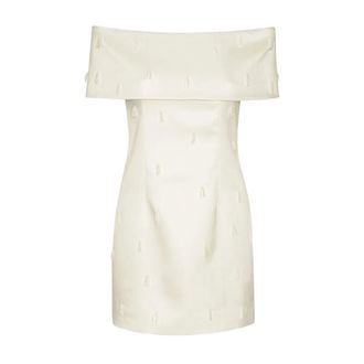 Rotate ROTATE Birger Christensen, Party Dresses, female, White, Size: S White Off-Shoulder Beaded Dress