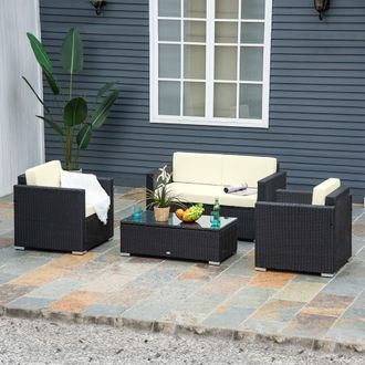 OUTSUNNY 4PC Rattan Sofa Set Outdoor Coffee Table Chair Wicker Garden in Black