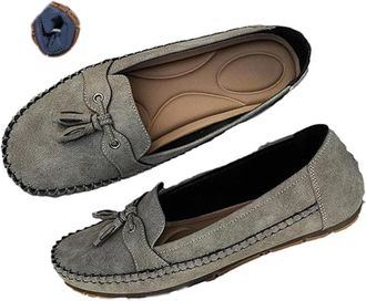 Generic Orthopedic Leather Shoes Lightweight Anti-Slip Breathable for Women, Ladies Moccasins Slip-On Comfy Suede Leather Penny Loafer (6.5,Gray)