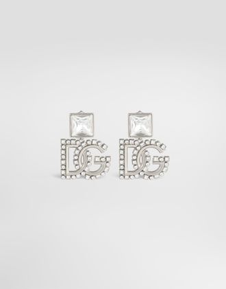 Dolce & Gabbana Rhinestone Earrings With Dg Logo - Woman Bijoux Silver Metal Onesize