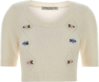 Alessandra Rich Ivory Mohair Blend Sweater