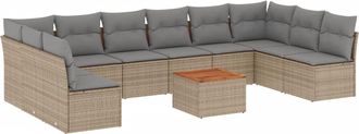 vidaXL Set De Sof&aacute;s De Jard&iacute;n 11pzas Con Cojines Rat&aacute;n Sint&eacute;tico Beige Vidaxl