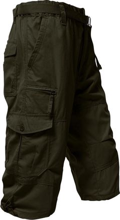 Generic Mens Cargo Shorts | Casual Solid Color 3/4 Length Baggy Combat Trousers | Elasticated Waist with Multi Pockets Green