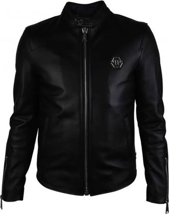 Philipp Plein Bikerjack - Heren - Leren en Su&egrave;de Jassen - Zwart - S - Leer - Jassen