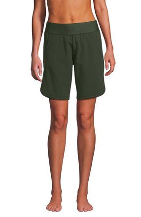 Lands End 9 Quick Dry Elastic Waist Modest Board Shorts Swim Cover-up Shorts with Panty in Rich Olive Green at Nordstrom, Size 10