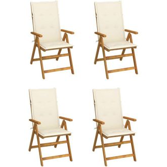 vidaXL Vidaxl - Sillas De Jard&iacute;n Reclinables 4 Uds Madera Maciza Acacia Cojines