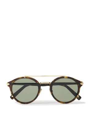 Dior DiorBlackSuit R7U Tortoiseshell Acetate and Gold-Tone Round-Frame Sunglasses