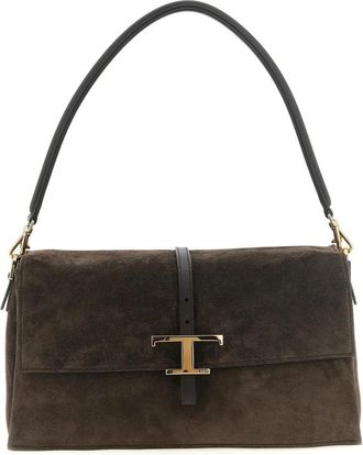 Tod's T Timeless Small Suede Shoulder Bag - Dames - Tassen - Bruin - Maat: ONE Size Su&egrave;de