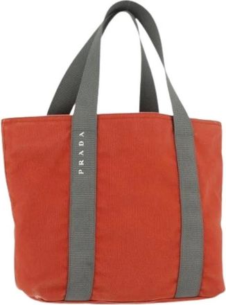 Prada Pre-owned Tote Bags, female, Orange, Size: ONE SIZE Pre-owned Vintage Canvas Tote Bag